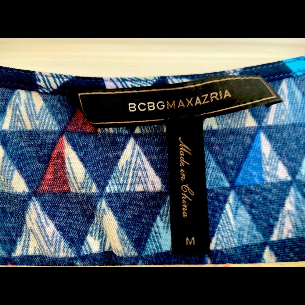 Navy Blue BCBG Maxazria Geometric Print Short Dress, Short Sleeves, size medium